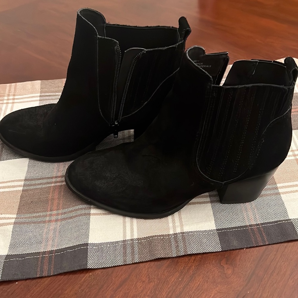 Black suede heeled booties